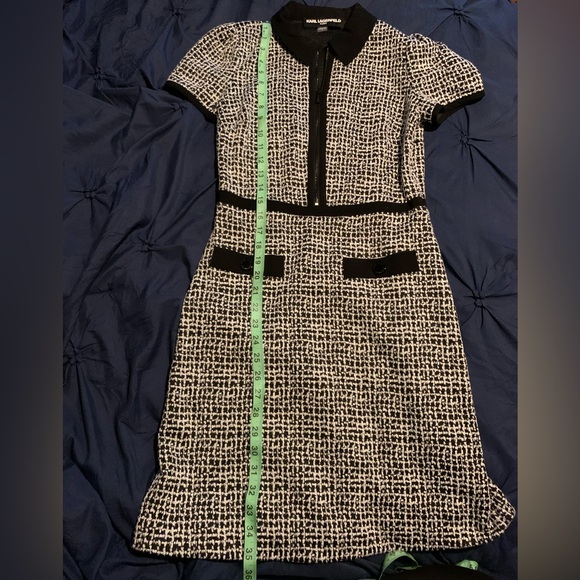 Karl Lagerfeld Black and White Sheath Mini Dress with fold over pointed collar - Picture 8 of 10